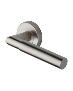 Satin Nickel Bauhaus Mitre Door Handle on Round Rose