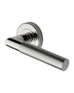 Polished Nickel Finish Bauhaus Mitre Knurled Door Handle on Round Rose