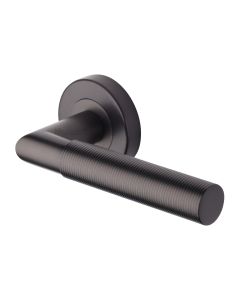 Matt Bronze Bauhaus Mitre Reeded Door Handle on Round Rose