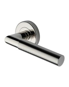 Polished Nickel Finish Bauhaus Mitre Reeded Door Handle on Round Rose