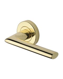 Polished Brass Admiralty Door Handle on Round Rose
