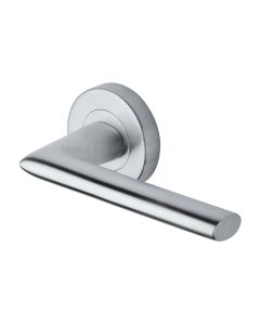 Satin Chrome Admiralty Door Handle on Round Rose
