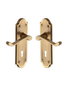 Heritage Brass Antique Brass Meridian Door Handle on Plate - Lever Lock