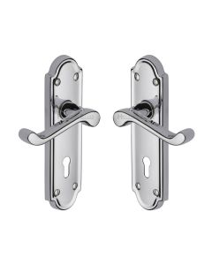 Heritage Brass Polished Chrome Meridian Door Handle on Plate - Lever Lock
