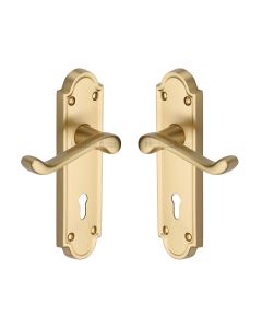 Heritage Brass Satin Brass Meridian Door Handle on Plate - Lever Lock