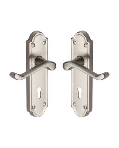 Heritage Brass Satin Nickel Meridian Door Handle on Plate - Lever Lock