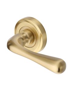 Satin Brass Charlbury Door Handle on Round Rose