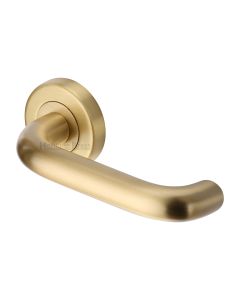 Satin Brass Harmony Door Handle on Round Rose