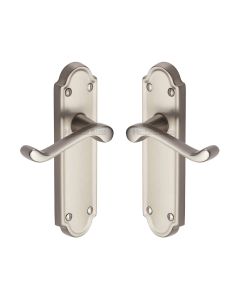 Heritage Brass Satin Nickel Meridian Door Handle on Plate - Lever Latch
