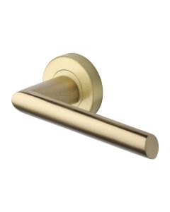 Satin Brass Mercury Door Handle on Round Rose