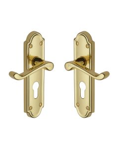 Heritage Brass Polished Brass Meridian Door Handle on Plate - Euro Profile