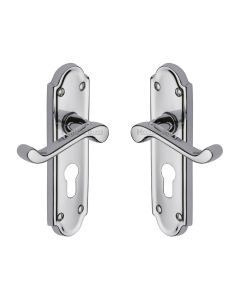 Heritage Brass Polished Chrome Meridian Door Handle on Plate - Euro Profile