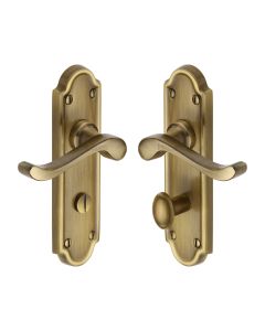 Heritage Brass Antique Brass Meridian Door Handle on Plate - Bathroom Set