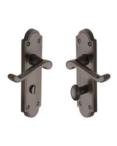 Heritage Brass Matt Bronze Meridian Door Handle on Plate - Bathroom Set