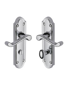Heritage Brass Polished Chrome Meridian Door Handle on Plate - Bathroom Set