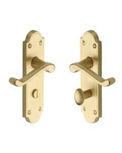 Heritage Brass Satin Brass Meridian Door Handle on Plate - Bathroom Set