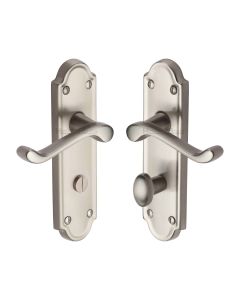 Heritage Brass Satin Nickel Meridian Door Handle on Plate - Bathroom Set