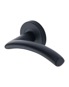 Matt Black Centaur Door Handle on Round Rose