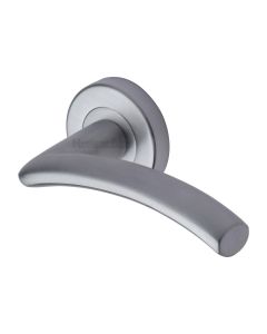 Satin Chrome Centaur Door Handle on Round Rose