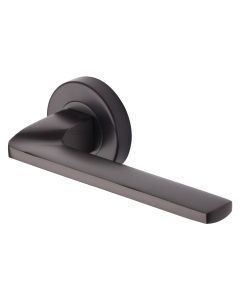 Matt Bronze Metro Angled Door Handle on Round Rose