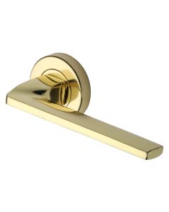 Polished Brass Metro Angled Door Handle on Round Rose