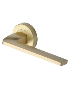 Satin Brass Metro Angled Door Handle on Round Rose