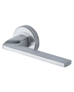 Satin Chrome Metro Angled Door Handle on Round Rose