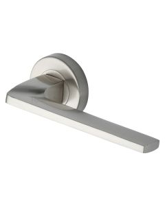 Satin Nickel Metro Angled Door Handle on Round Rose