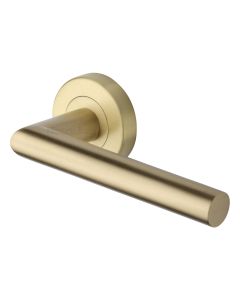 Satin Brass Athena Door Handle on Round Rose