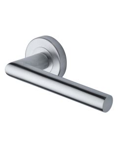 Satin Chrome Athena Door Handle on Round Rose