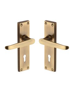Heritage Brass Antique Brass Victoria Door Handle on Plate - Lever Lock
