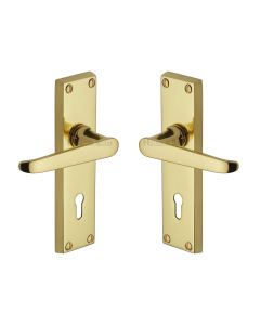 Heritage Brass Polished Brass Victoria Door Handle on Plate - Lever Lock