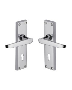 Heritage Brass Polished Chrome Victoria Door Handle on Plate - Lever Lock