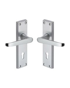 Heritage Brass Satin Chrome Victoria Door Handle on Plate - Lever Lock