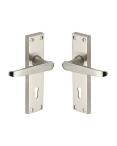 Heritage Brass Satin Nickel Victoria Door Handle on Plate - Lever Lock