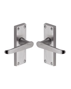 Heritage Brass Satin Chrome Victoria Short Door Handle on Plate - Lever Latch