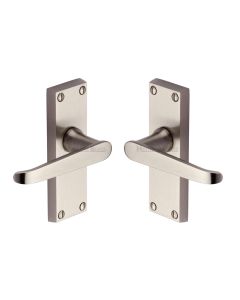 Heritage Brass Satin Nickel Victoria Short Door Handle on Plate - Lever Latch