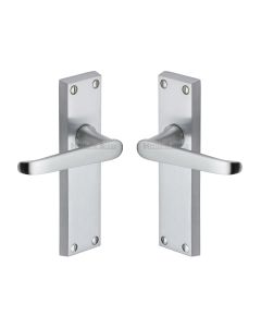 Heritage Brass Satin Chrome Victoria Door Handle on Plate - Lever Latch