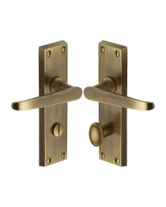 Heritage Brass Antique Brass Victoria Door Handle on Plate - Bathroom Set
