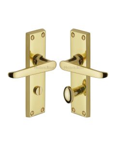 Heritage Brass Polished Brass Victoria Door Handle on Plate - Bathroom Set