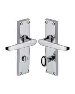 Heritage Brass Polished Chrome Victoria Door Handle on Plate - Bathroom Set