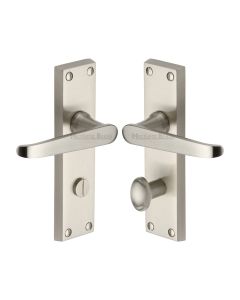 Heritage Brass Satin Nickel Victoria Door Handle on Plate - Bathroom Set