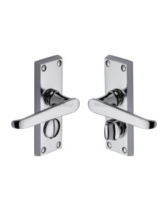 Heritage Brass Polished Chrome Victoria Short Door Handle on Plate - Bathroom Set