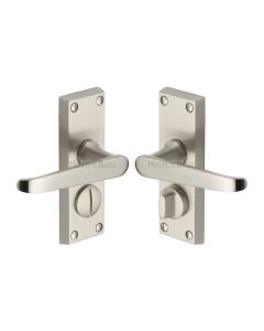 Heritage Brass Satin Nickel Victoria Short Door Handle on Plate - Bathroom Set