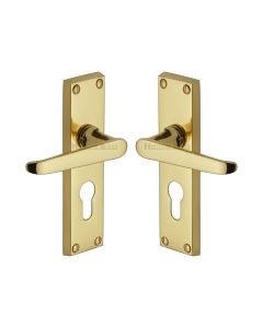 Heritage Brass Polished Brass Victoria Door Handle on Plate - Euro Profile
