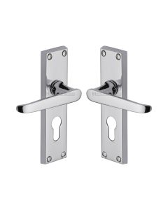Heritage Brass Polished Chrome Victoria Door Handle on Plate - Euro Profile