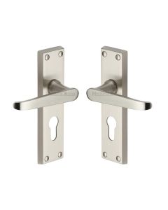 Heritage Brass Satin Nickel Victoria Door Handle on Plate - Euro Profile