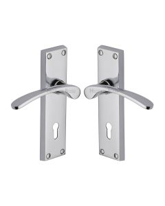 Heritage Brass Polished Chrome Sophia Door Handle on Plate - Lever Lock