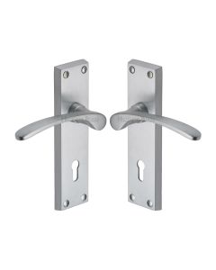Heritage Brass Satin Chrome Sophia Door Handle on Plate - Lever Lock