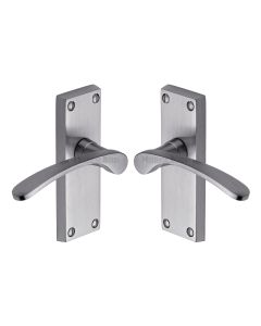 Heritage Brass Satin Chrome Sophia Short Door Handle on Plate - Lever Latch
